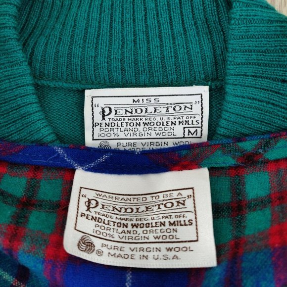 Pendleton Portland Size M 2 Piece Set Dress & Sweater Plaid Tartan Wool Green - Picture 4 of 9
